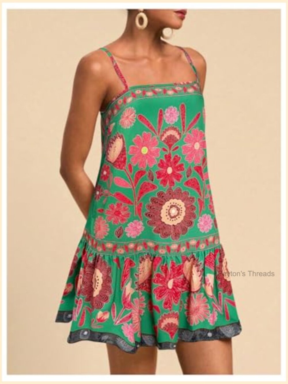 Boho Flowy Mini Cami Dress Ruffle Hem Spaghetti Strap Tank Dress - Picture 2 of 5